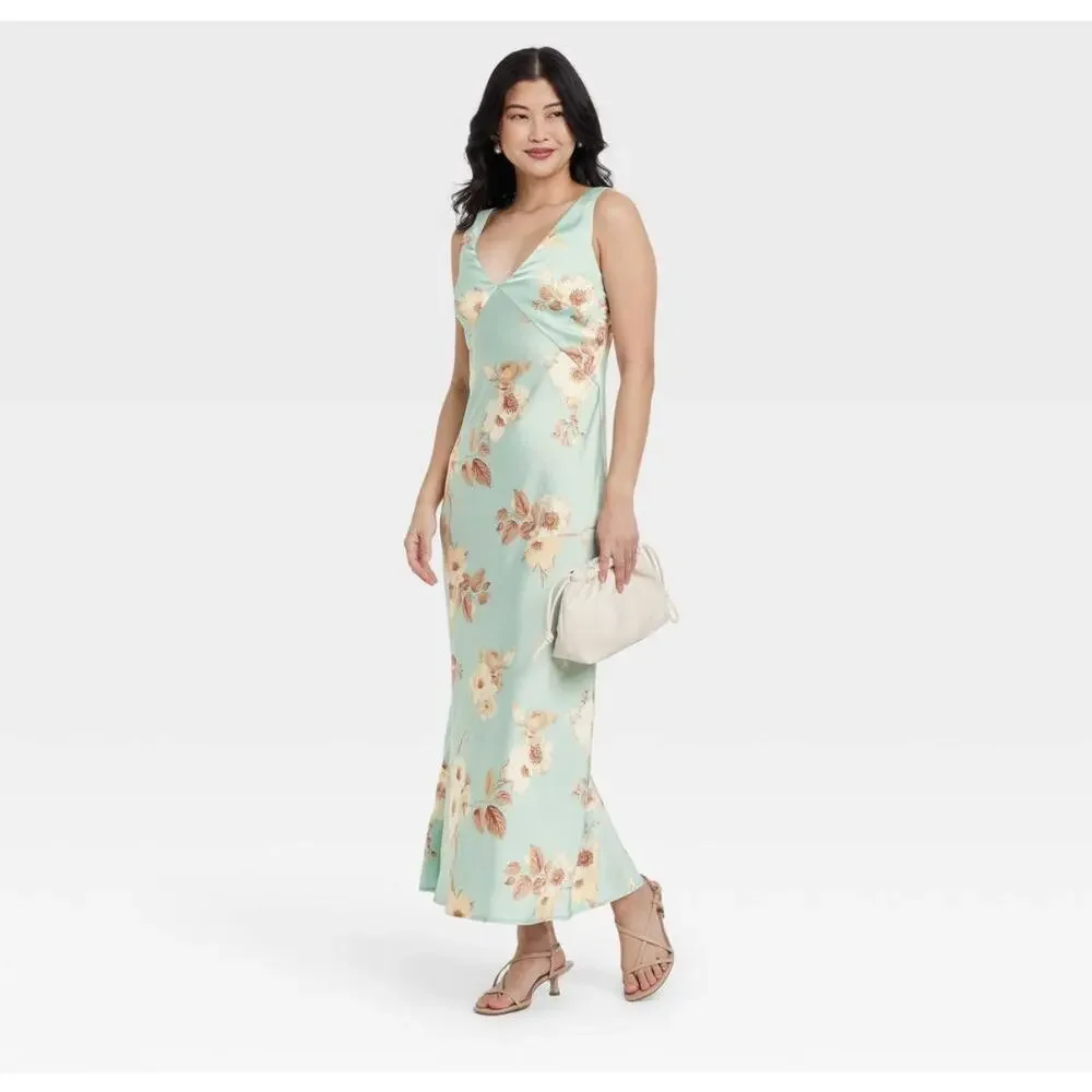 NWT - Women's Satin Slip Maxi Dress - A New Day - Size Large - Mint - Picture 3 of 4